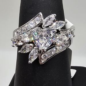Silver 925 Rhodium Plated Multi Cubic Zirconia Heart Ring